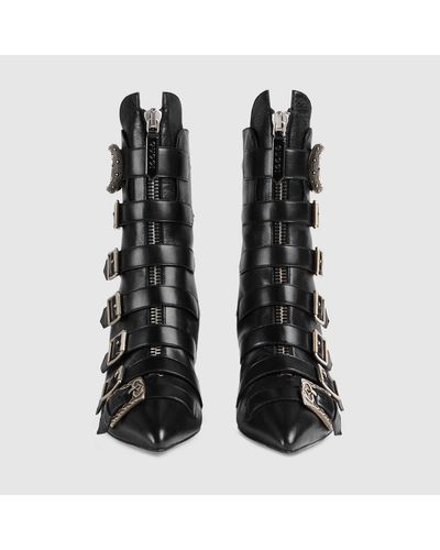gucci leather boots with buckle